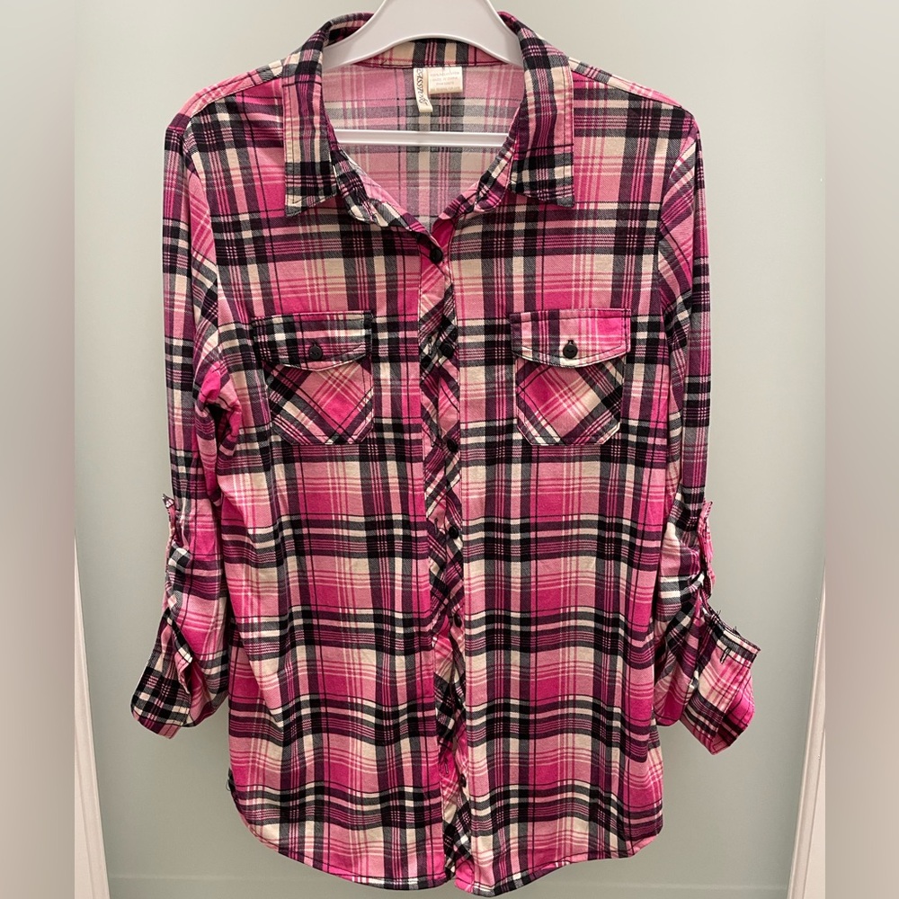 Passport Pink and Black Medium Plaid Shirt by Silver Icing